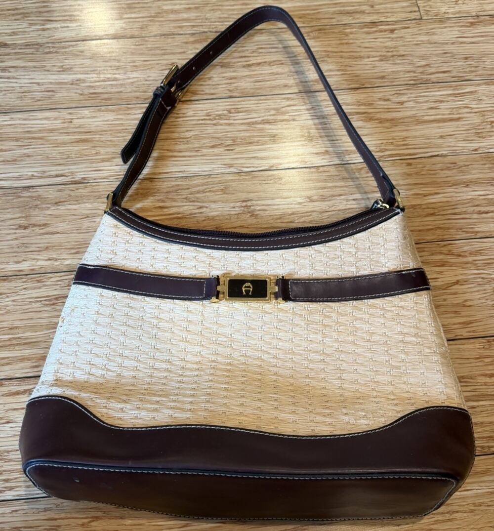 Vintage Etienne Aigner Woven Straw Rattan & Leather Handbag Purse READ